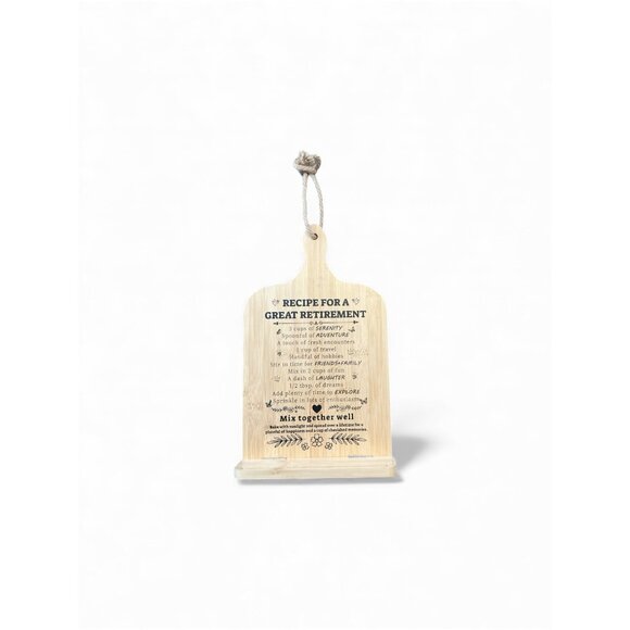 Bamboo Wooden Cutting Board Plaque With "Recipe For A Great Retirement" Print & - Picture 5 of 6